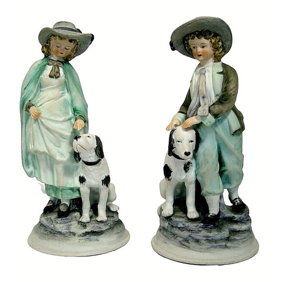 Vintage Ethan Allen Boy with Dog Girl with Dog figurines 3213A GIFT - Picture 1 of 11